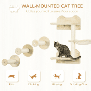 PawHut Cat Shelf Wall-Mounted Beige