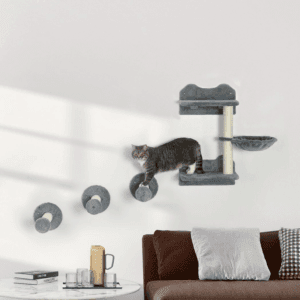 PawHut Wall-Mounted Cat Tree Shelf Grey