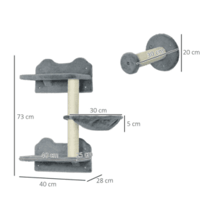 PawHut Wall-Mounted Cat Tree Shelf Grey