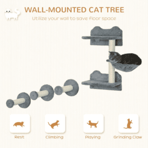 PawHut Wall-Mounted Cat Tree Shelf Grey