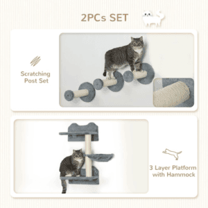 PawHut Wall-Mounted Cat Tree Shelf Grey