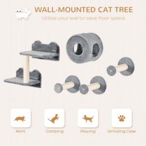 PawHut 5pc Cat Wall Furniture with Cat Condo PawHut 5pc Cat Wall Furniture with Cat Condo
