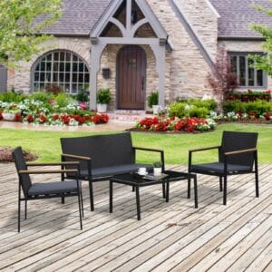 Outsunny Rattan Table and Chairs 4-Seater