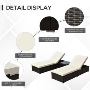 Outsunny Rattan Lounger Set 3pc