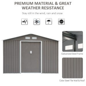 Outsunny Garden Shed Steel 9 x 6ft Grey