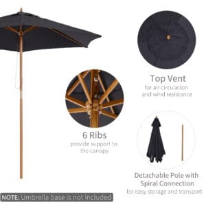 Outsunny Wooden Parasol 2.5m