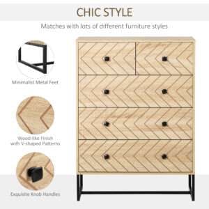 Homcom Chest Of 5 Drawers Storage Unit