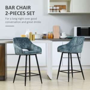 Homcom Bar Stools Set of 2 Velvet-Touch