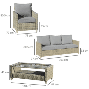 Outsunny PE Rattan Sofa Set 4 PCS Patio
