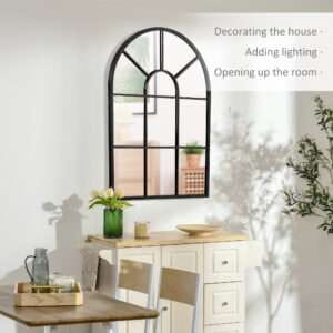 Homcom Arched Window Wall Mirror Black
