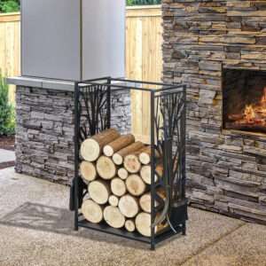 Homcom Wood Log Rack Heavy Duty