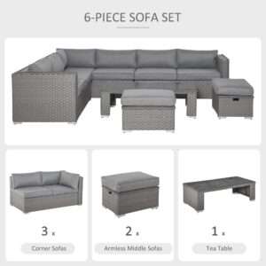 Outsunny Corner Sofa Set 6pc PE Rattan