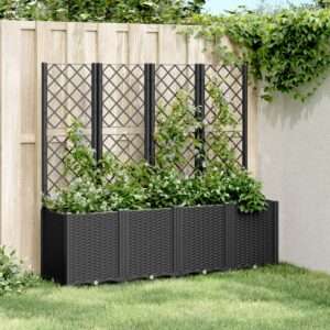 vidaXL Garden Planter w/ Trellis Black