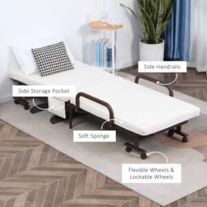 Folding Bed w/ Mattress & Wheels