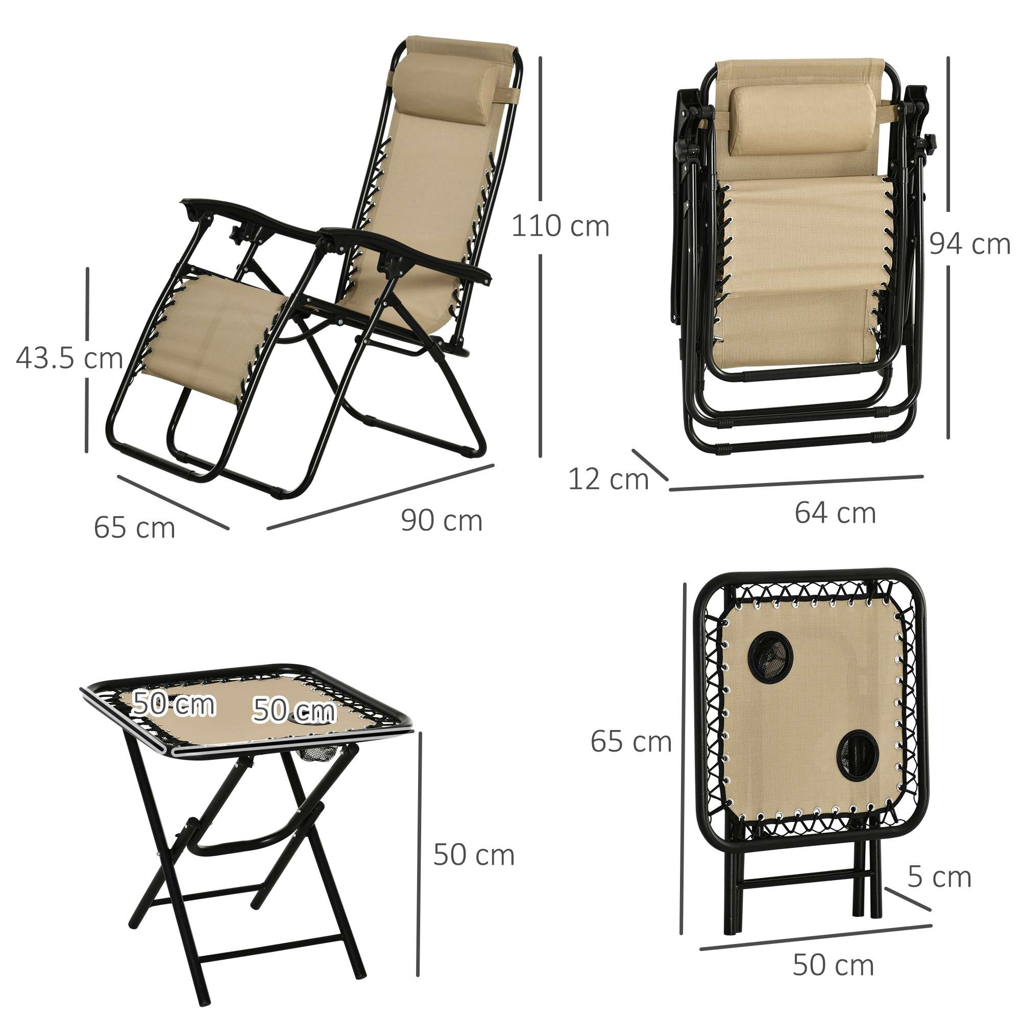 Outsunny 3pc Zero Gravity Chairs Sun Loungers Outsunny 3pc Zero Gravity Chairs Sun Loungers