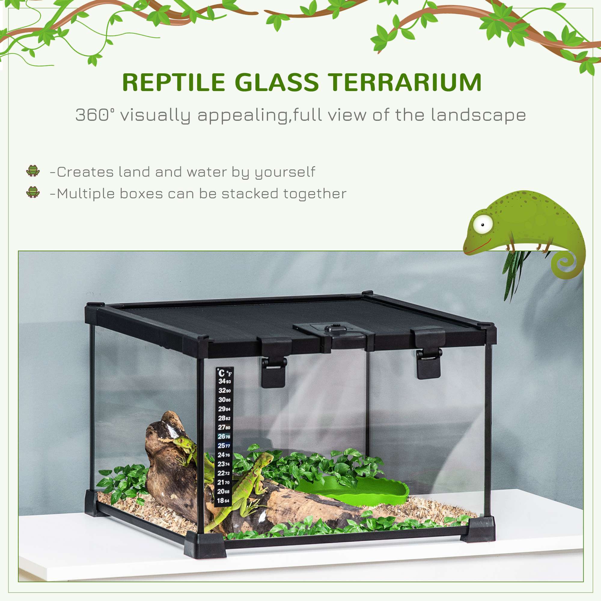 Pawhut Glass Reptile Terrarium Pawhut Glass Reptile Terrarium