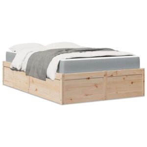 vidaXL Bed w/ Mattress Solid Pine Wood