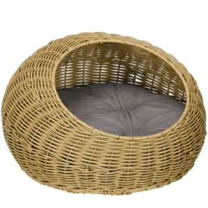PawHut Wicker Cat House Light Brown