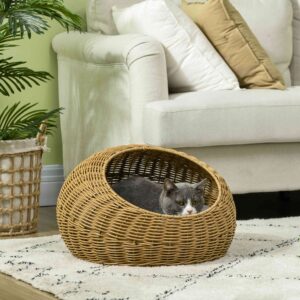 PawHut Wicker Cat House Light Brown PawHut Wicker Cat House Light Brown