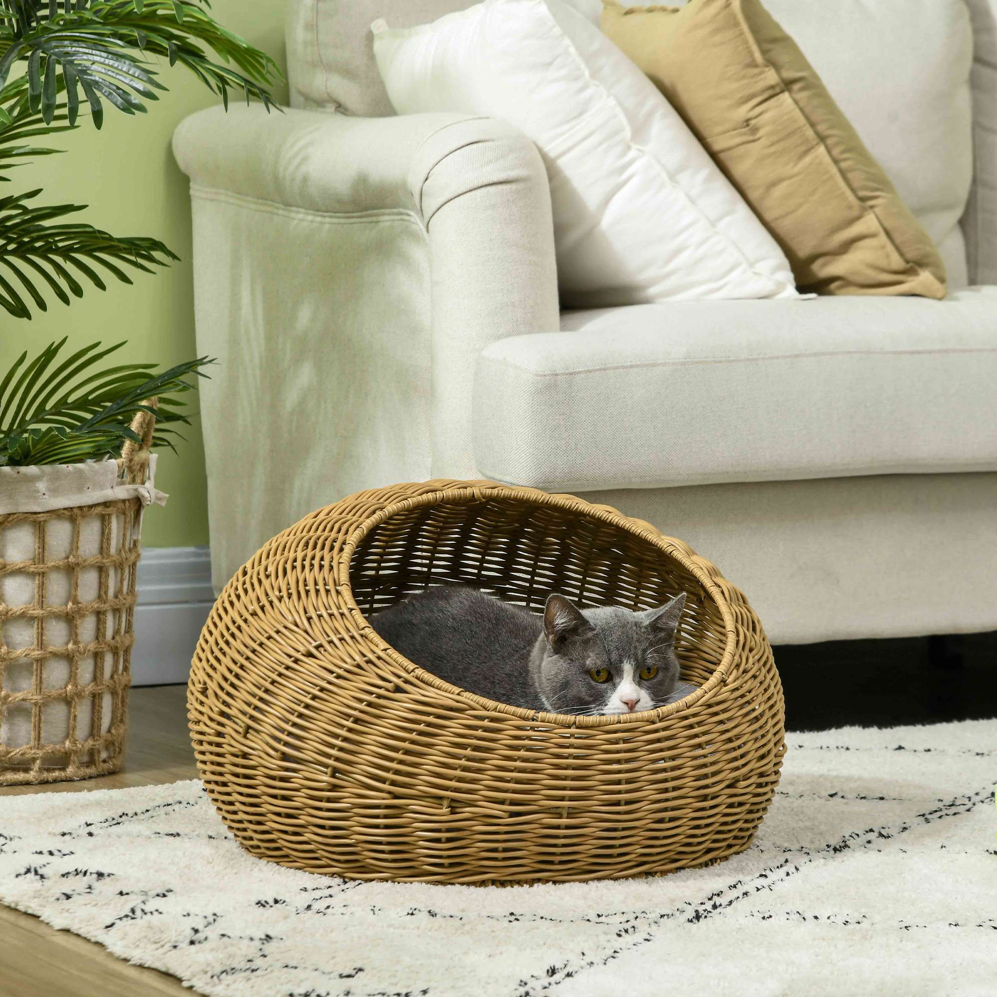 PawHut Wicker Cat House Light Brown PawHut Wicker Cat House Light Brown