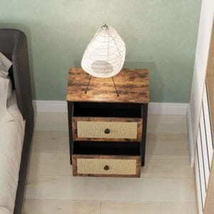 Homcom Bedside Table w/ Rattan Drawers