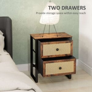 Homcom Bedside Table w/ Rattan Drawers