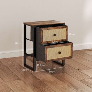 Homcom Bedside Table w/ Rattan Drawers