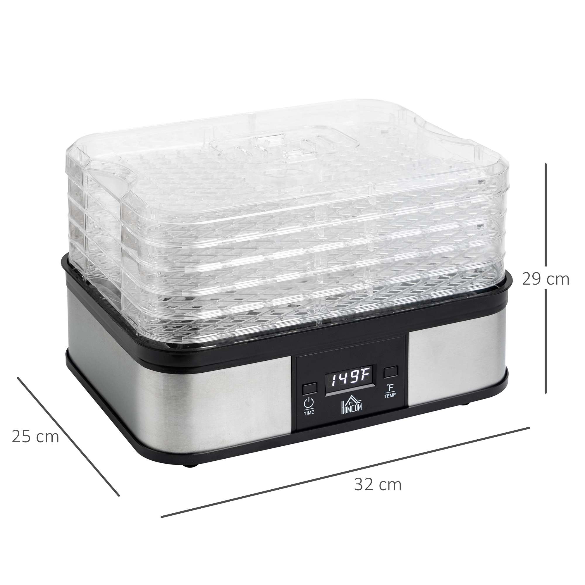 Homcom 5 Tier Food Dehydrator 245w Stainless Steel Homcom 5 Tier Food Dehydrator 245w Stainless Steel