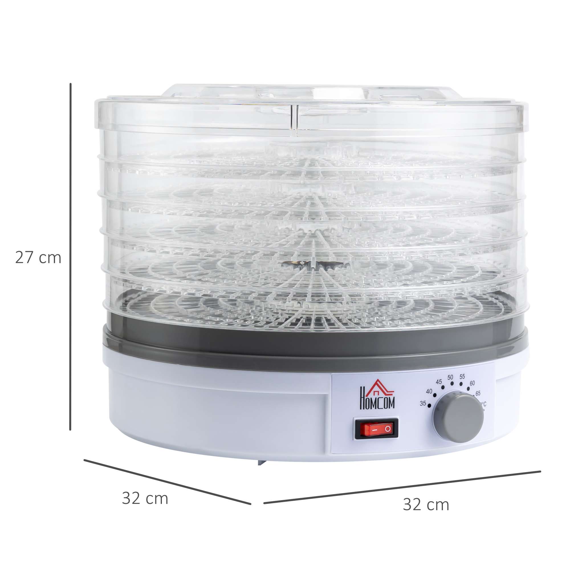 HOMCOM 5 Tier Food Dehydrator 245W Stainless Steel HOMCOM 5 Tier Food Dehydrator 245W Stainless Steel