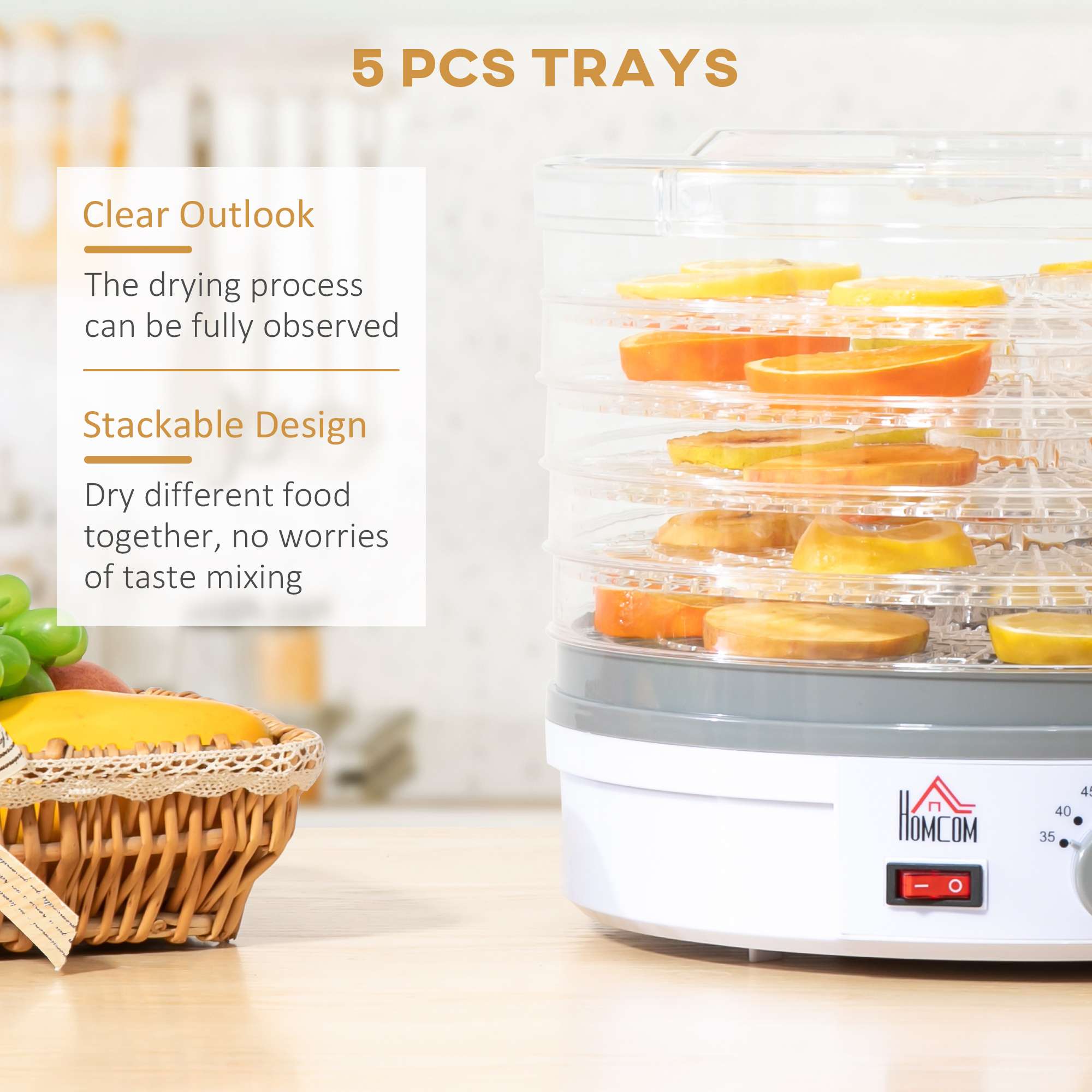 HOMCOM 5 Tier Food Dehydrator 245W Stainless Steel HOMCOM 5 Tier Food Dehydrator 245W Stainless Steel