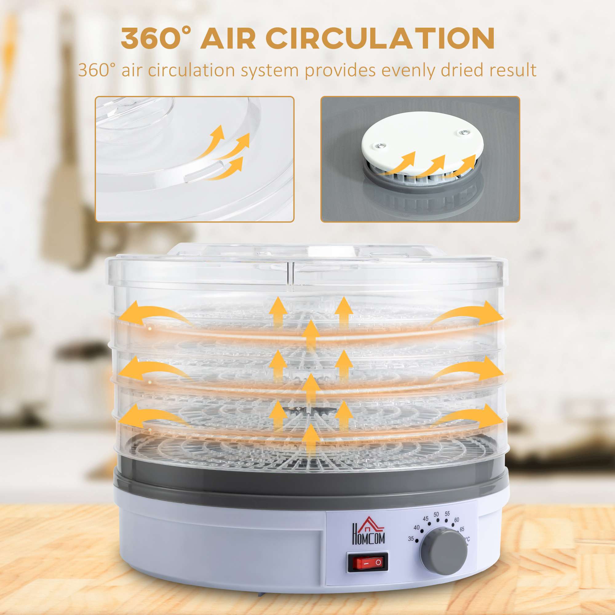 HOMCOM 5 Tier Food Dehydrator 245W Stainless Steel HOMCOM 5 Tier Food Dehydrator 245W Stainless Steel