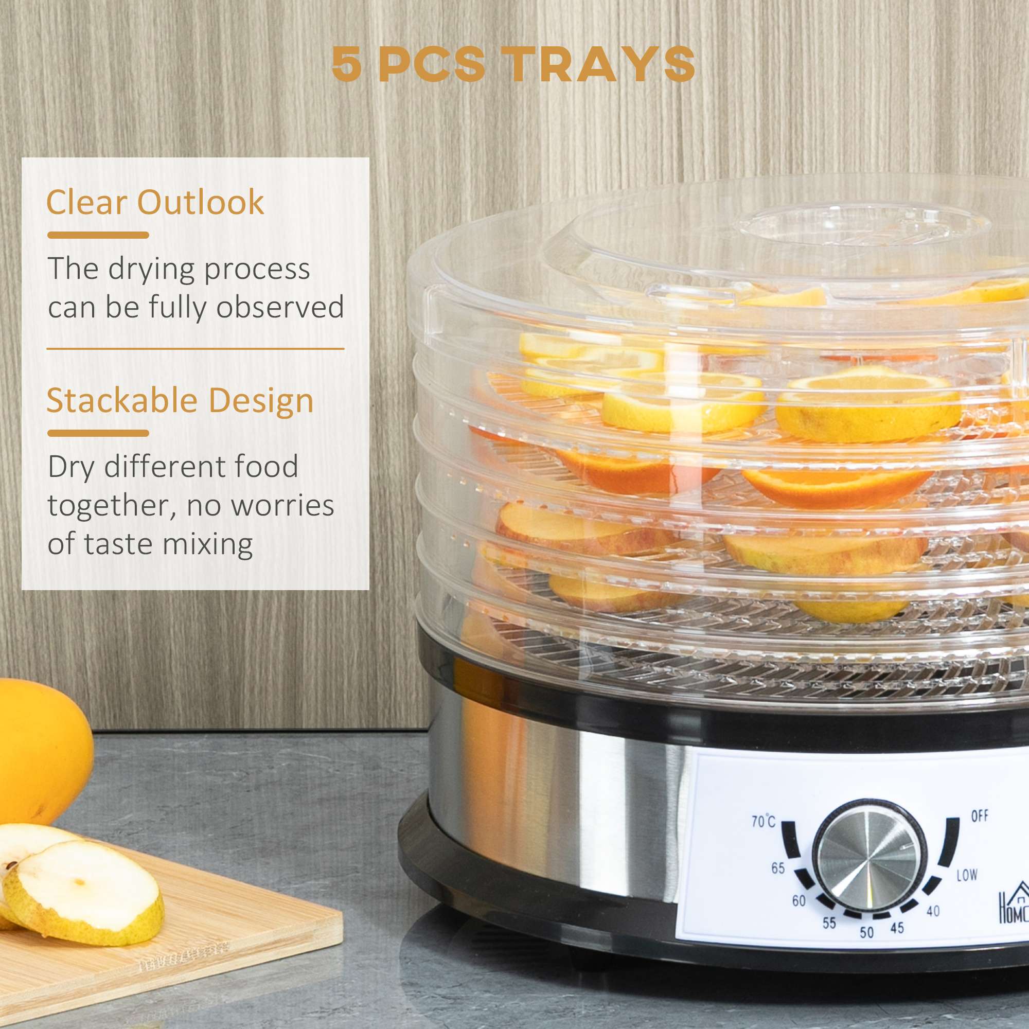 HOMCOM 5 Tier Food Dehydrator 250W Stainless Steel HOMCOM 5 Tier Food Dehydrator 250W Stainless Steel