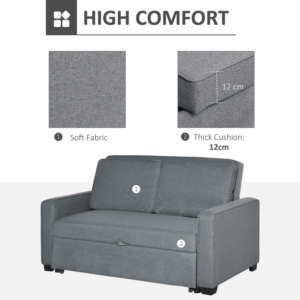 Homcom 2 Seater Sofa Bed Grey