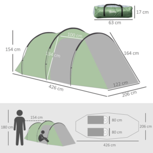 Outsunny 3 Man Tent w/ Porch Green