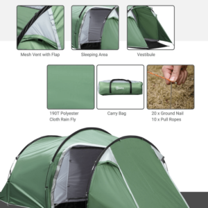 Outsunny 3 Man Tent w/ Porch Green