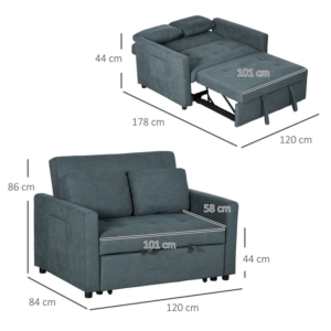 Homcom 2 Seater Sofa Bed Grey