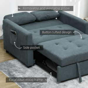 Homcom 2 Seater Sofa Bed Grey