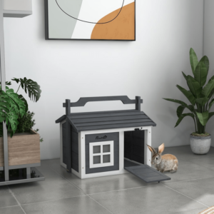 PawHut Rabbit Hutch w/ Top Handle Grey