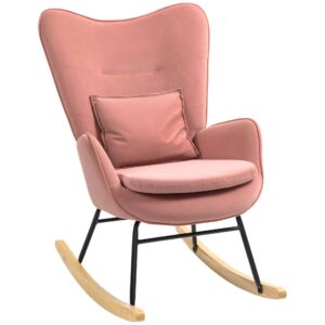 Homcom Velvet Rocking Chair Pink