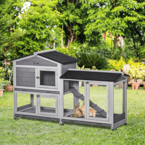 PawHut Wooden Rabbit Hutch Light Grey