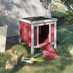 PawHut Wooden Rabbit Hutch Red