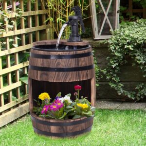 Outsunny Wood Barrel Garden Fountain
