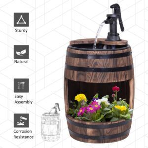 Outsunny Wood Barrel Garden Fountain