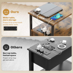 Homcom Bedside Table w/ Charging Station