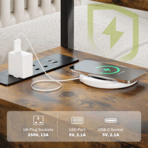 Homcom Bedside Table w/ Charging Station