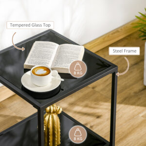Homcom Side Table w/ Tempered Glass Top