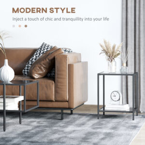 Homcom Side Table w/ Tempered Glass Top