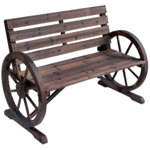 Outsunny Wagon Wheel Wooden Bench