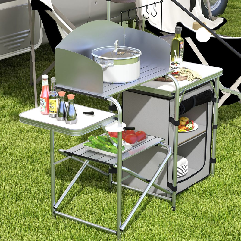 Outsunny Camping Kitchen with Cupboard Outsunny Camping Kitchen with Cupboard