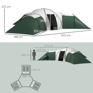 Outsunny 6-9 Man Tent w/ 3 Bedrooms
